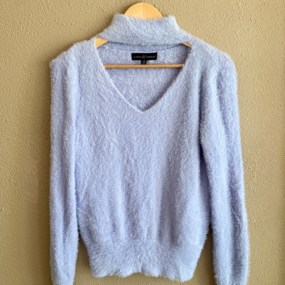 Almost Famous Angelic Fuzzy Mock Neck Light Purple V-Neck Sweater SZ M